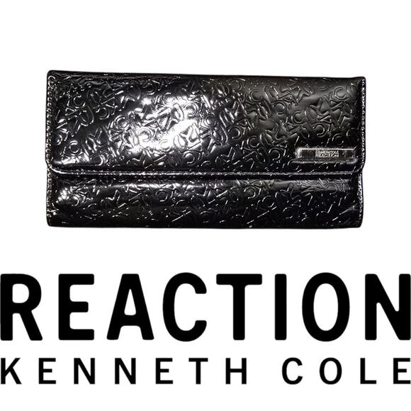 Large Elongated Black Kenneth Cole Trifold Clutch Wallet GUC - Picture 1 of 7